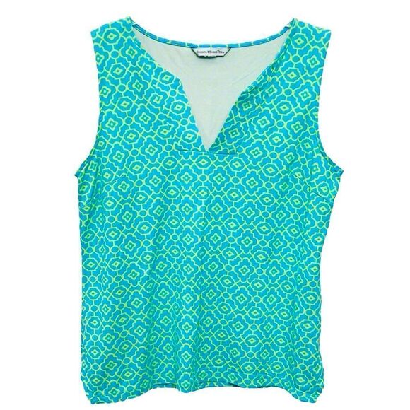 Sunsets & Sweet Tea Top Sz M Resort Sage Ty Green Tile Print Sleeveless Shirt - Picture 1 of 9